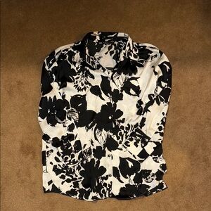 Zara Black and White Graphic Button Down Shirt